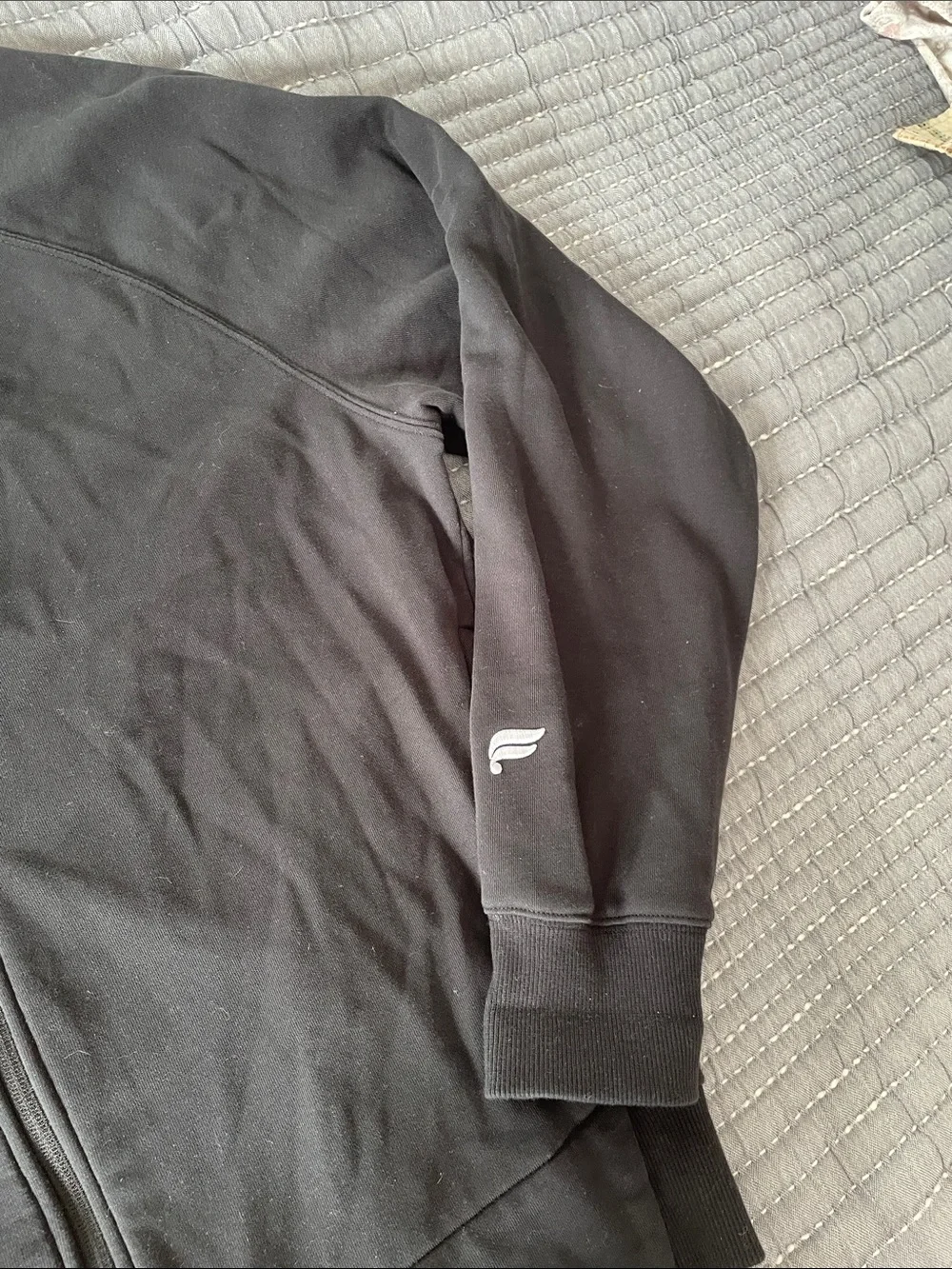 Fabletics Black Full-Zip Bomber Jacket with Stripe Collar